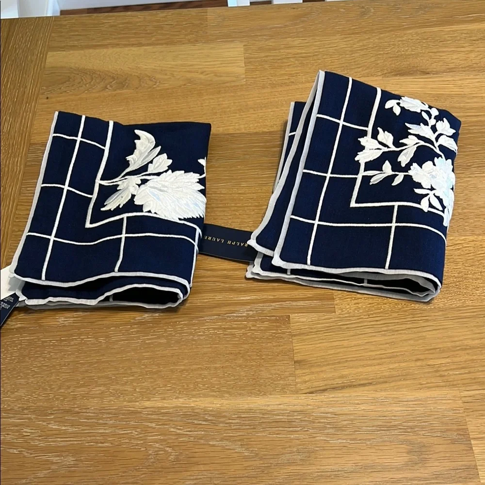 2 pcs Ralph Lauren Navy Blue Floral Embroidered decoration Pillow cover New